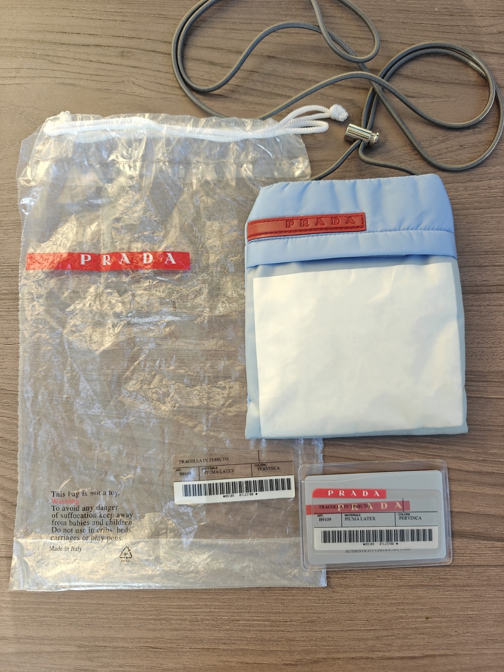 Authentic Prada Light Blue and White Nylon Pouch Crossbody